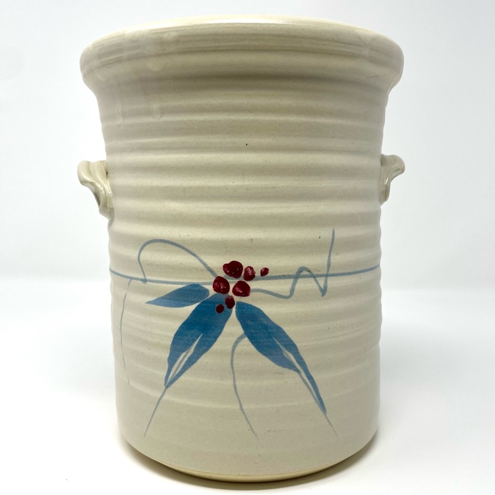 Dan Taylor Stoneware Pottery Mistletoe Christmas Canister Utensil Holder Vintage